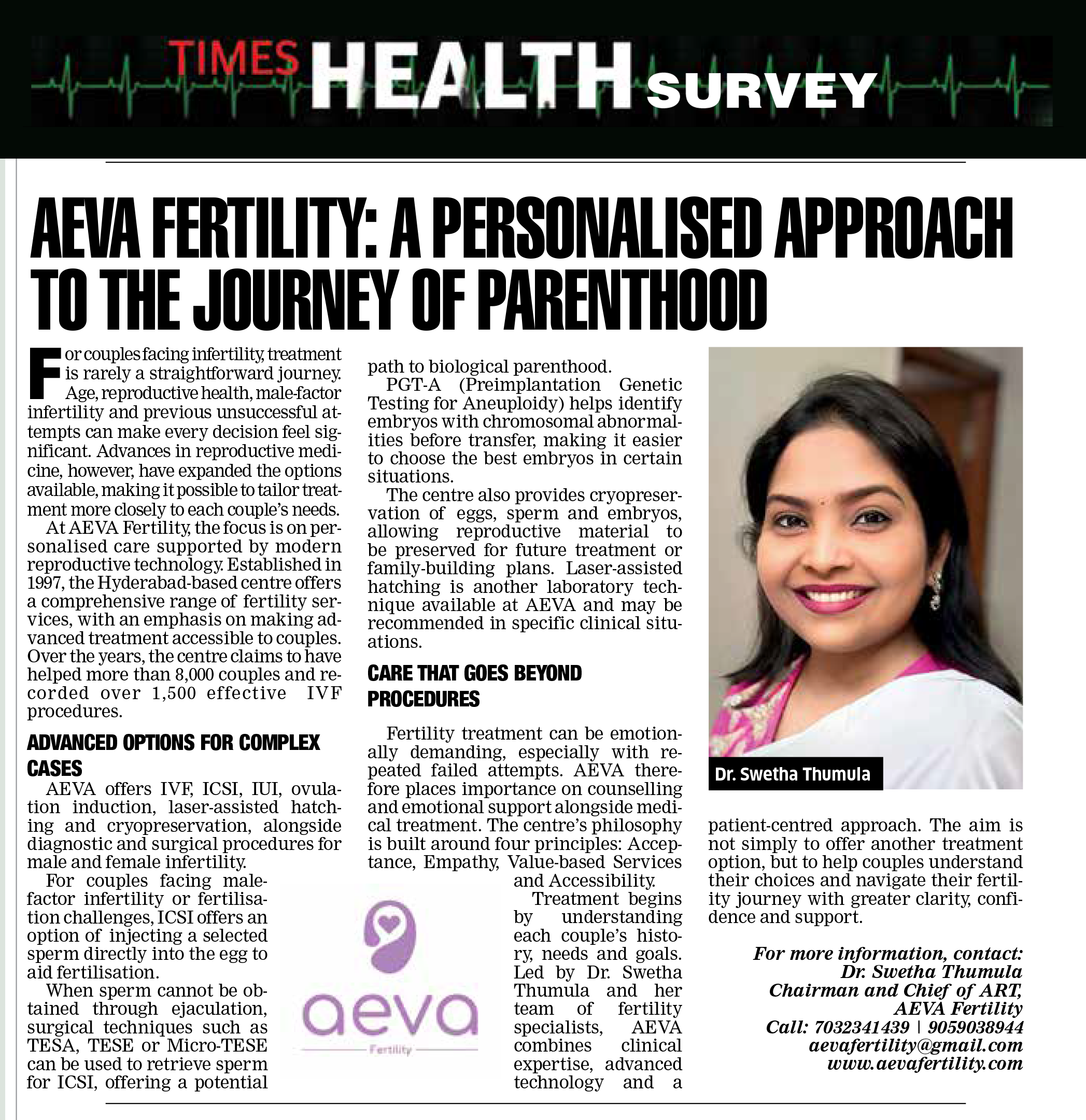 AEVA Fertility Achieves Recognition | Times Health Survey 2026